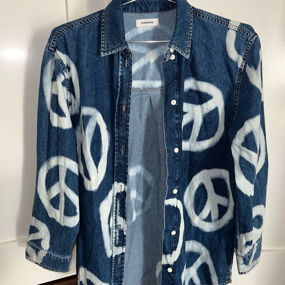 Sandro Denim Jacket with peace motifs